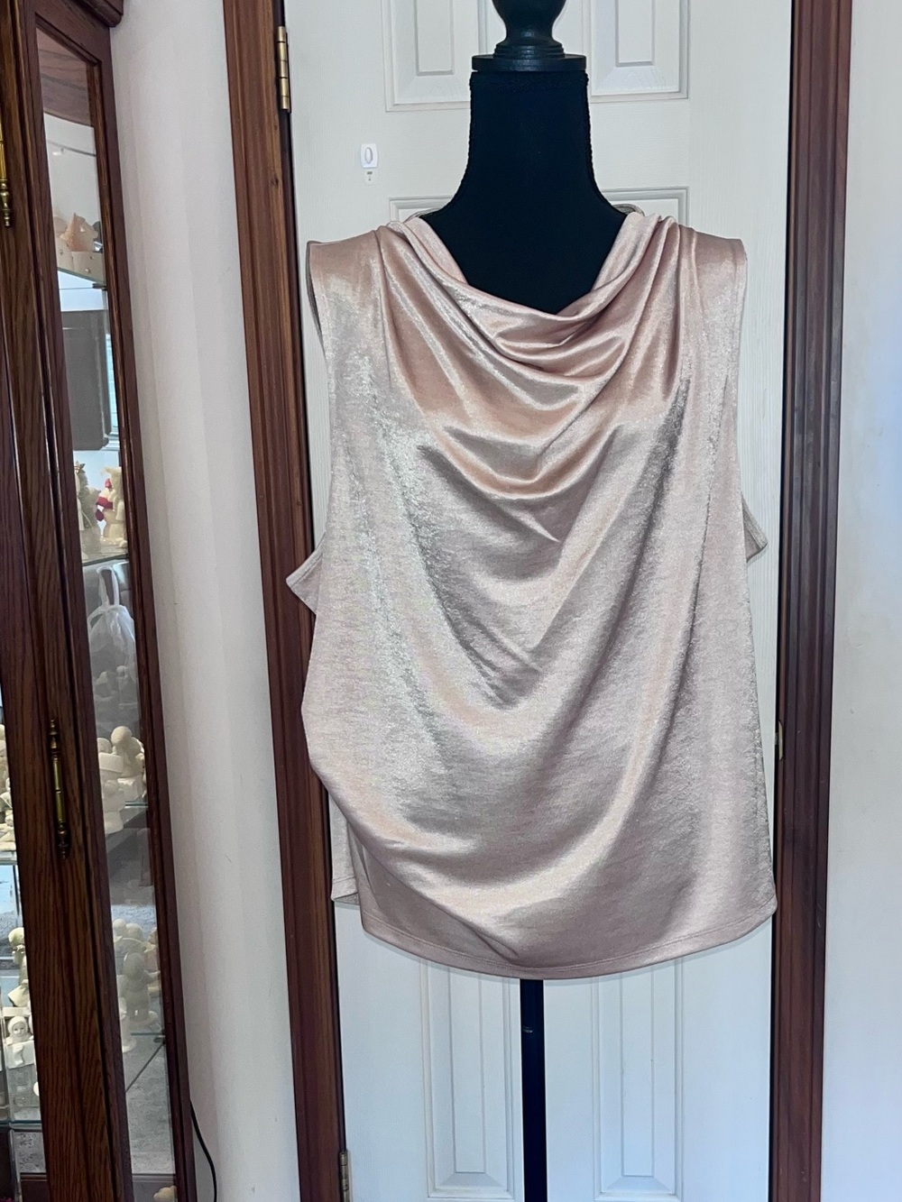 DKNY Shimmery Gold Cowl Neck Sleeveless Top